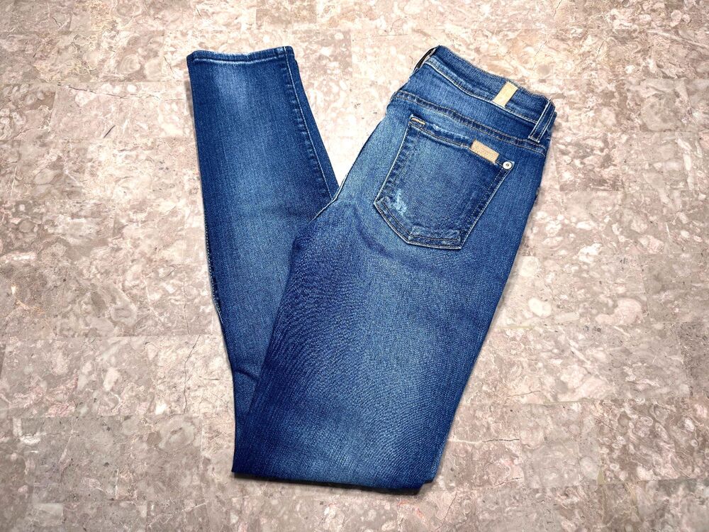 7 For All Mankind Women’s Ankle Skinny Mid-Rise Ripped Distressed Jeans, Size 26